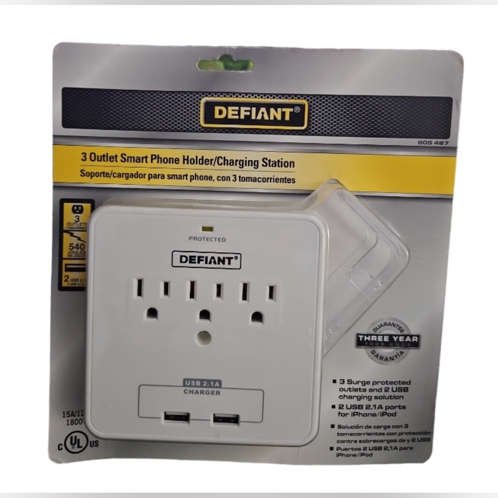Defiant 3 Outlet Smart Phone Holder /charging Station